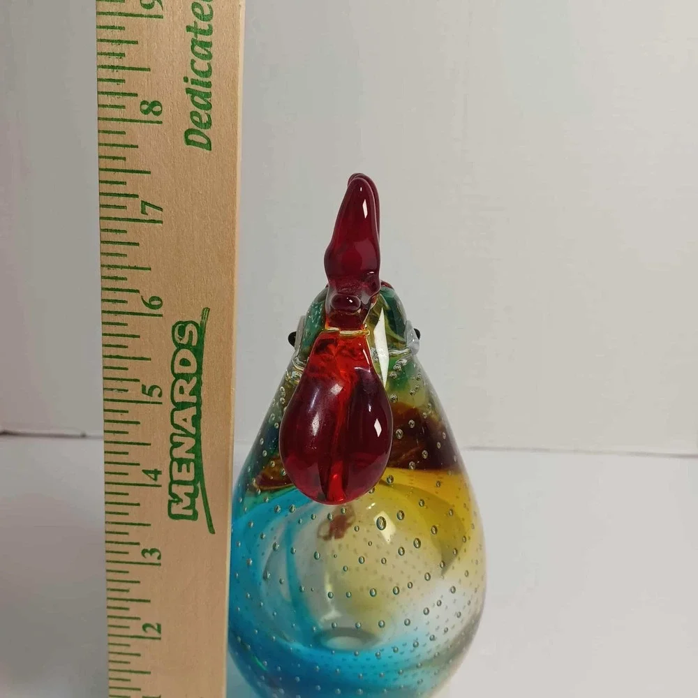 Murano Style Art Glass Rooster Figurine Colorful‎ Bubbles Farmhouse Decor